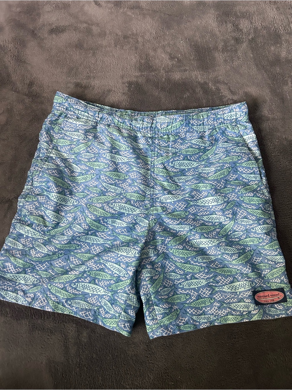Vineyard Vines Blue & Green Fish-Pattern Swim Shorts